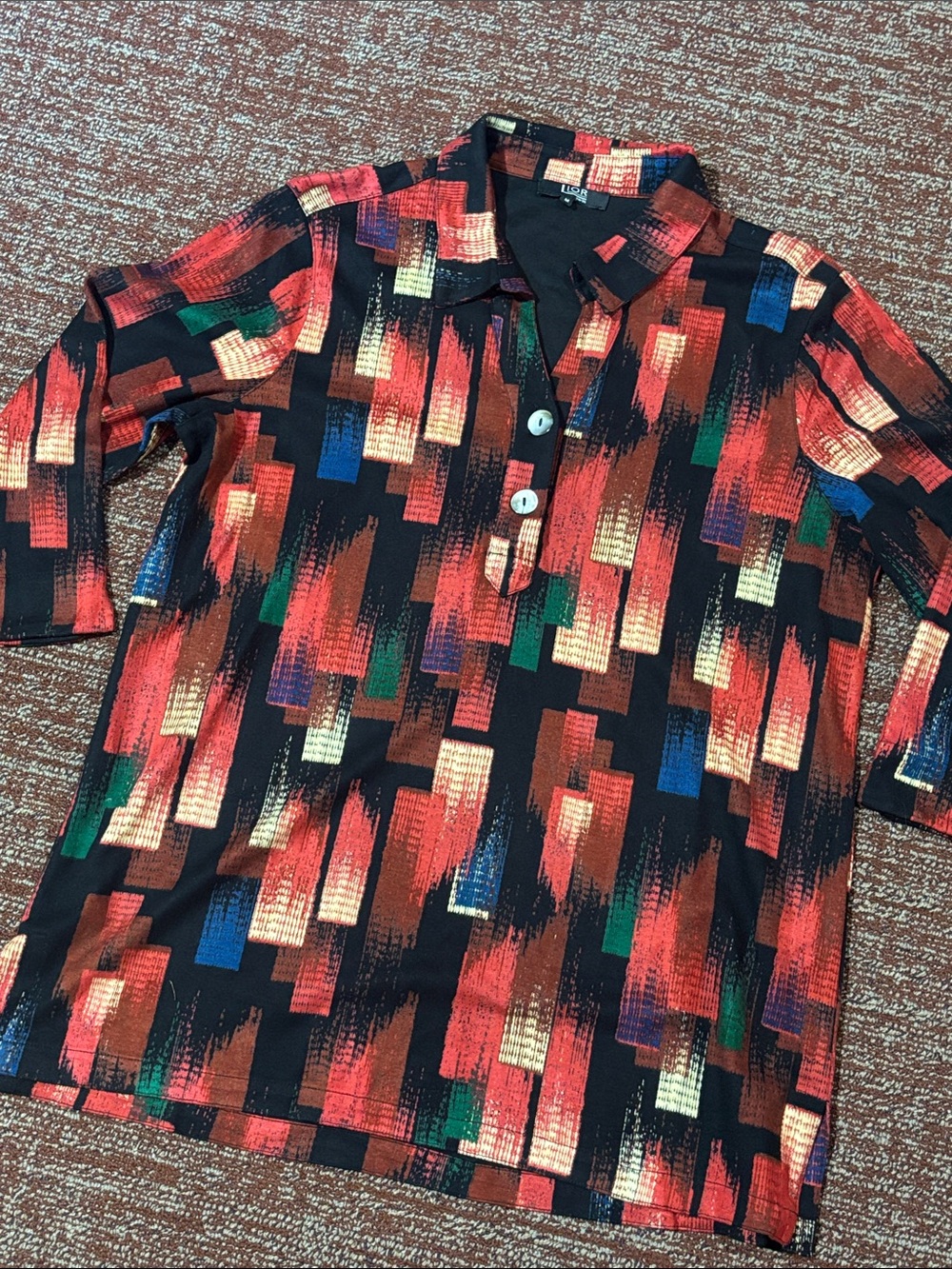 Lior Paris blouse paintbrush striped multicolor printed 3/4 sleeve collared top